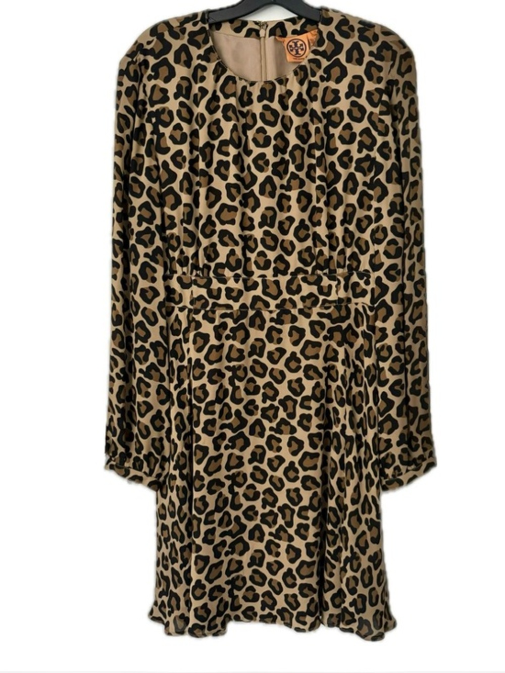 Tory Burch Silk Long Sleeve Midi Dress in Leopard Print